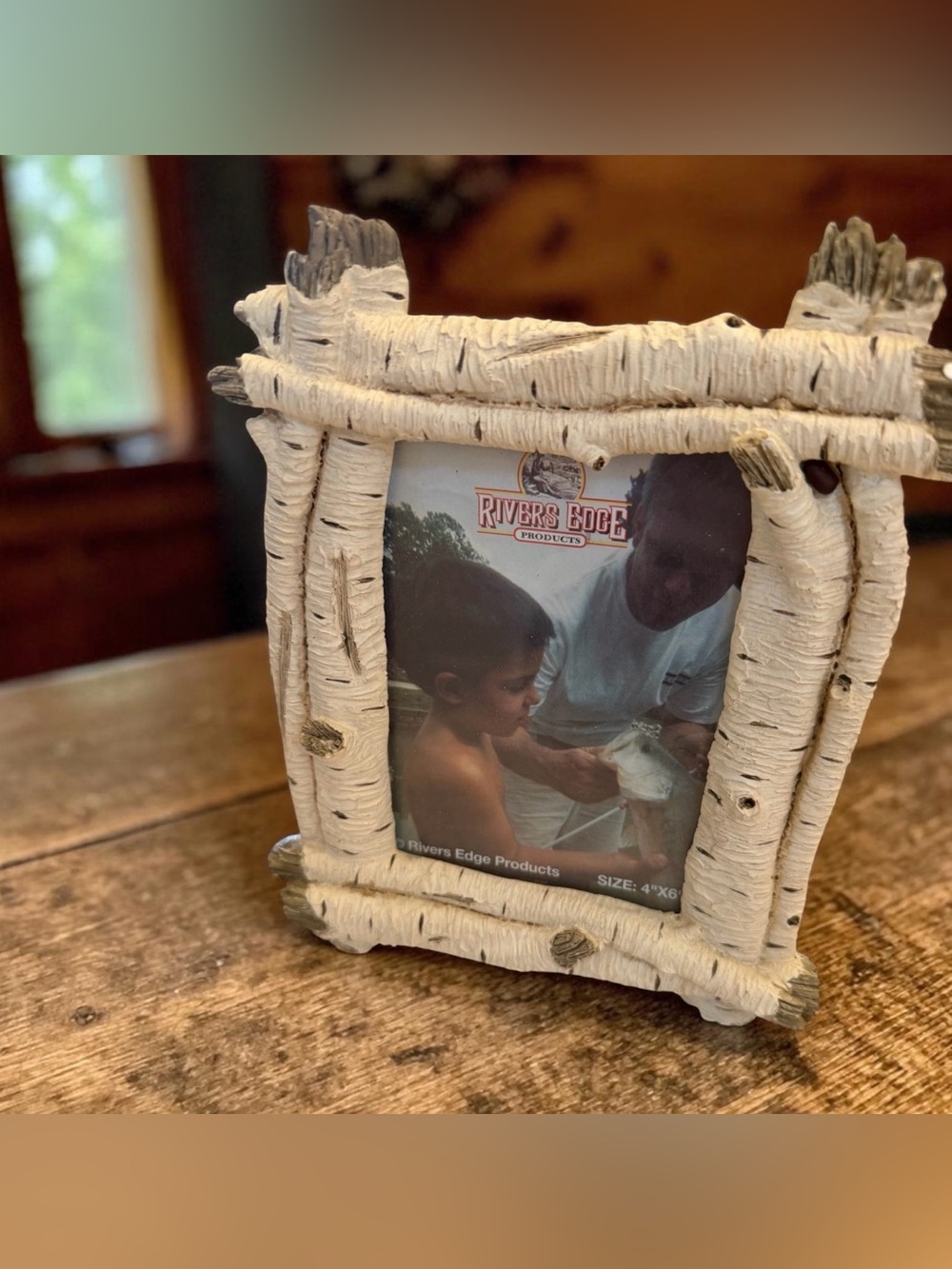 White Faux Birch Wood 4x6 Photo Frame for Cabin or Lake House